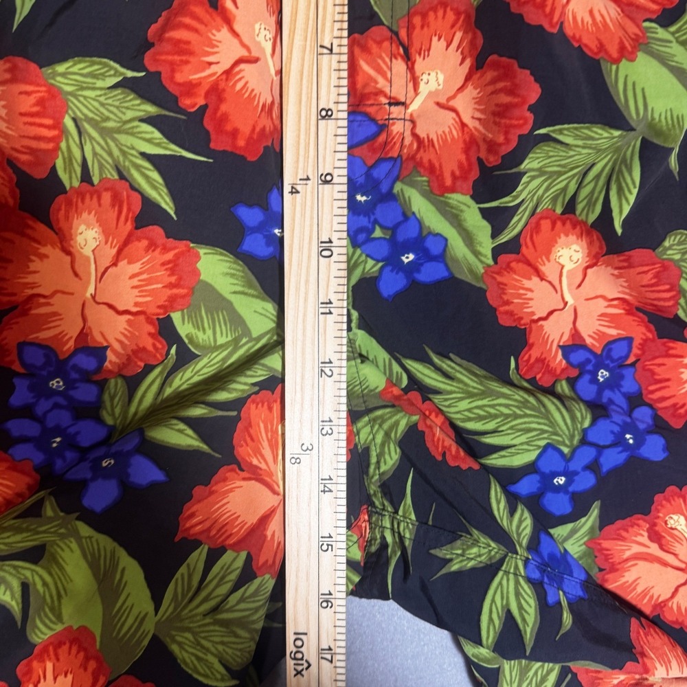 Mens‎ XL Tropical Hibiscus Floral Swim Trunks Black Orange Blue Board Shorts - Picture 4 of 7